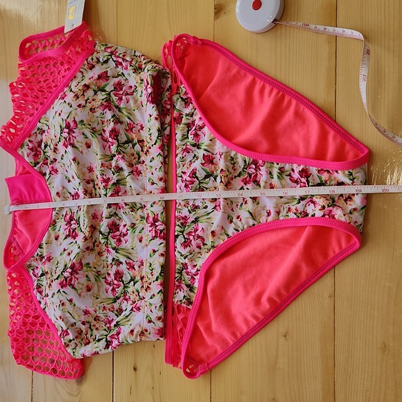 TINIBIKINI Swimwear 2 Pc Swimsuit Crop Top And Bottom Neon Floral M - Picture 12 of 12